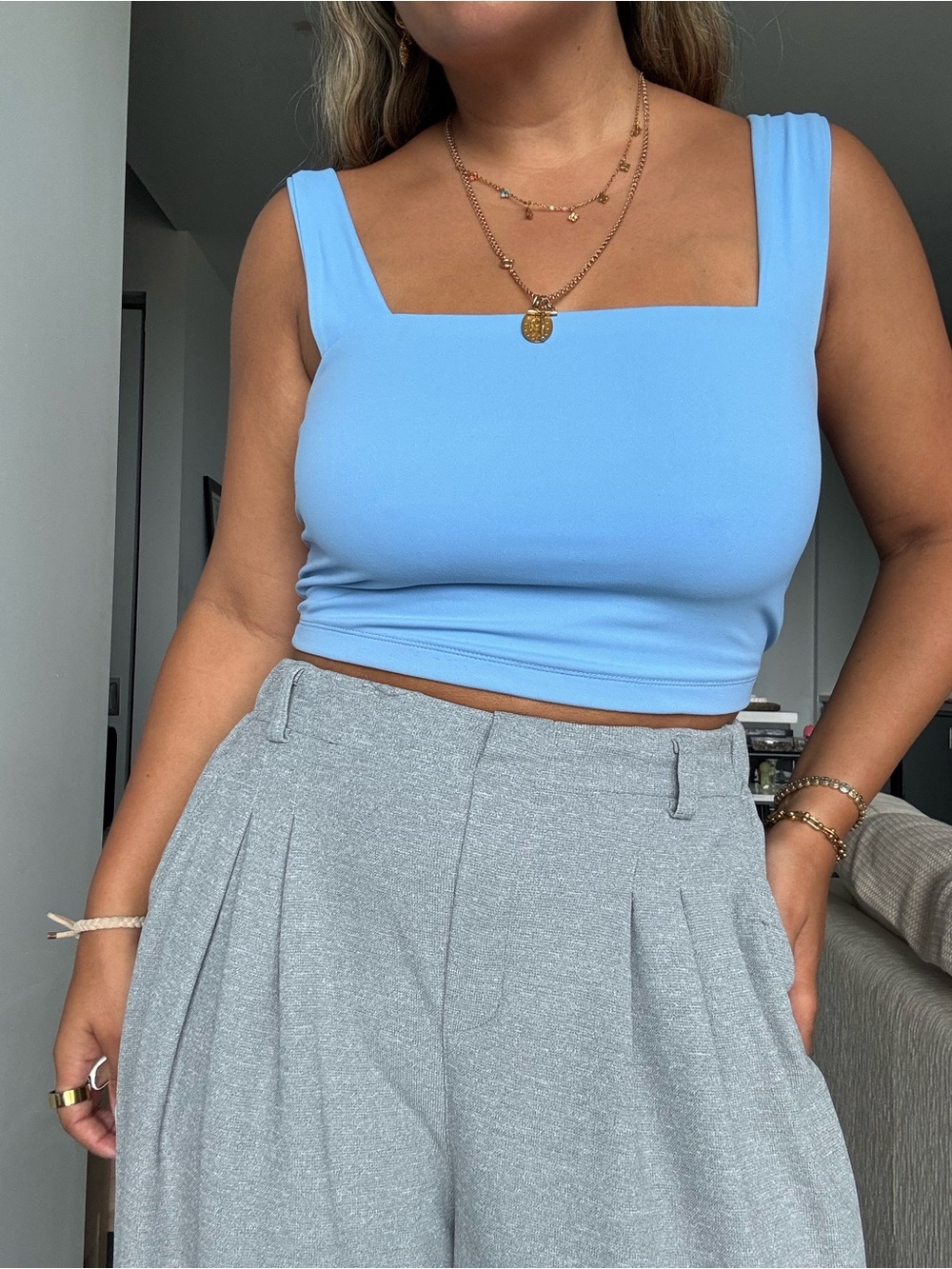 Dynamite Pastel Blue Square Neck Crop Tank